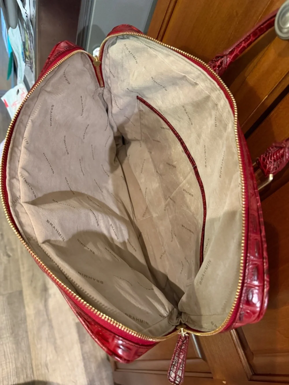 Brahmin Red Melbourne Croc-Embossed Leather Laptop / Business Bag